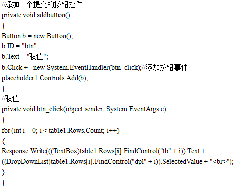 ASP.NET给Table动态添加控件并且得到控件的